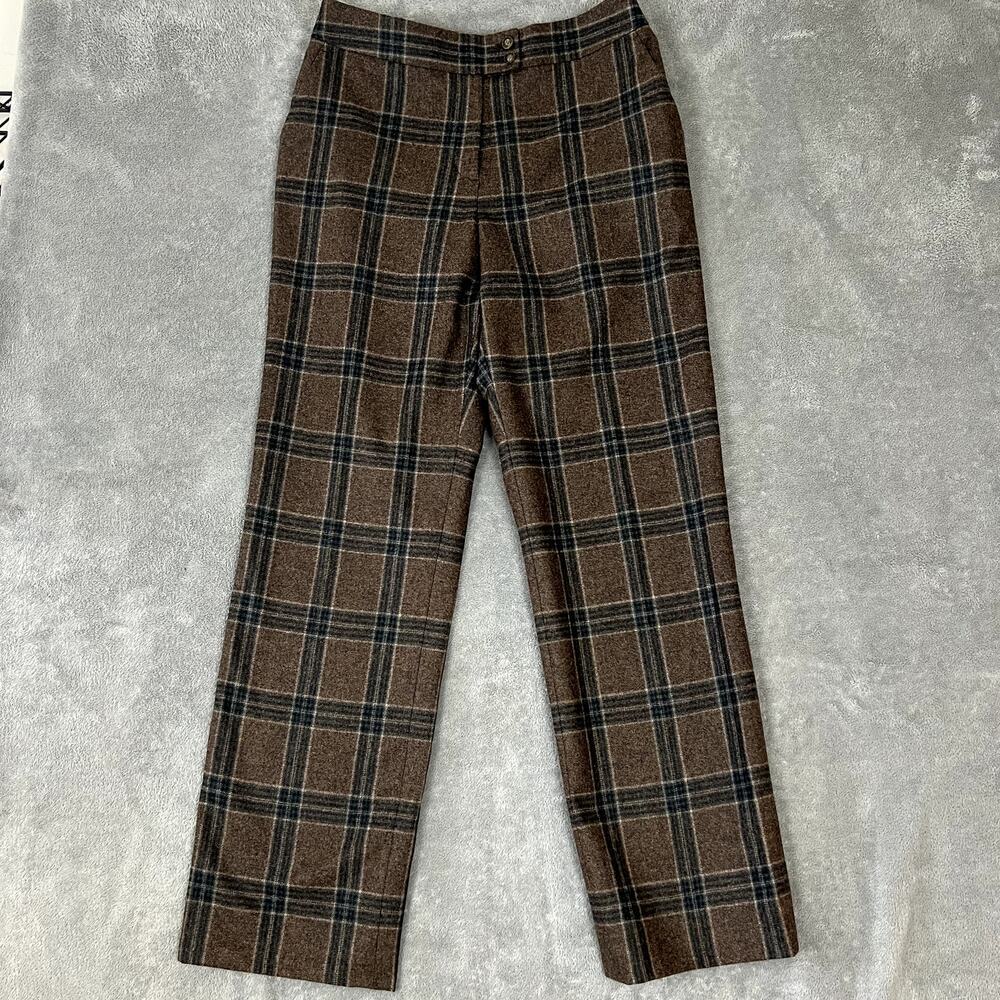 Indochino Trouser Pants Mens 30 x 31 100% Wool Brown Plaid Classic Old Money